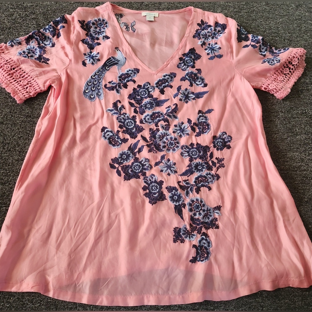 Pink Floral Embroidered Women's Top